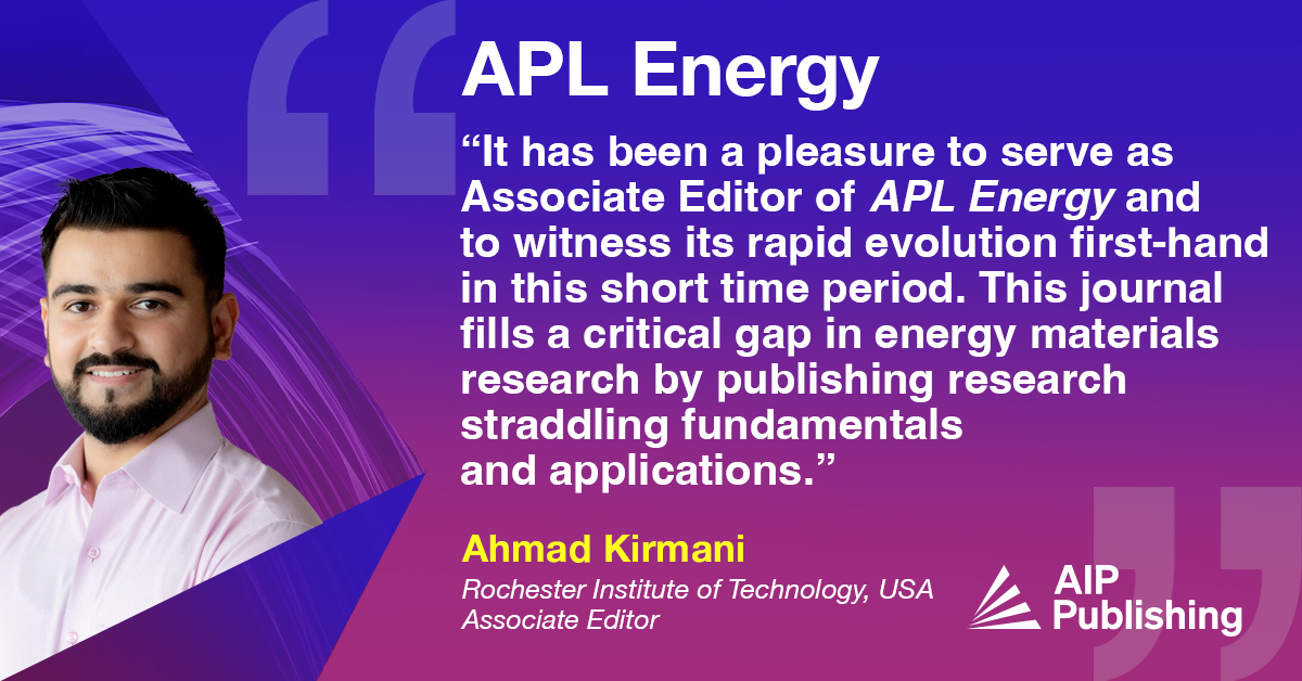 APL Energy (@aplenergy) on Twitter photo APL Energy Associate Editor, <a href="/AhmadRKirmani/">Ahmad R. Kirmani</a> celebrates the journal's second anniversary πand its rapid evolution!
Check out the latest issue of the journal here: aippub.org/42XdKlM APL Energy Associate Editor, <a href="/AhmadRKirmani/">Ahmad R. Kirmani</a> celebrates the journal's second anniversary πand its rapid evolution!
Check out the latest issue of the journal here: aippub.org/42XdKlM