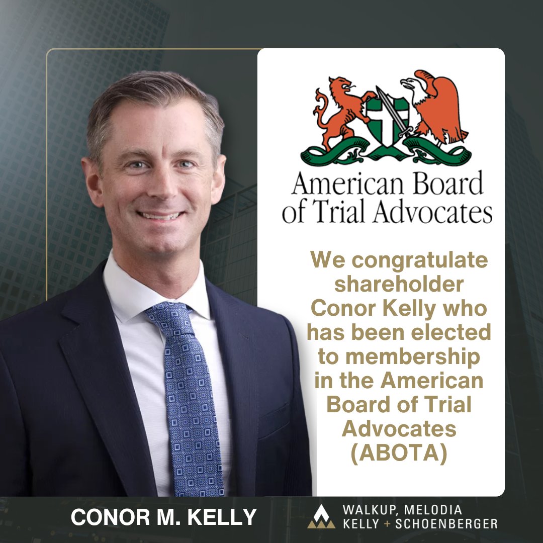 WalkupLawFirm's tweet photo. We congratulate shareholder Conor Kelly who has been elected to membership in the American Board of Trial Advocates (ABOTA). ABOTA is an invitation only organization of the finest lawyers in America representing both plaintiffs and defendants in civil cases. #ABOTA #TrialLawyers https://t.co/JeFl6dwEoM