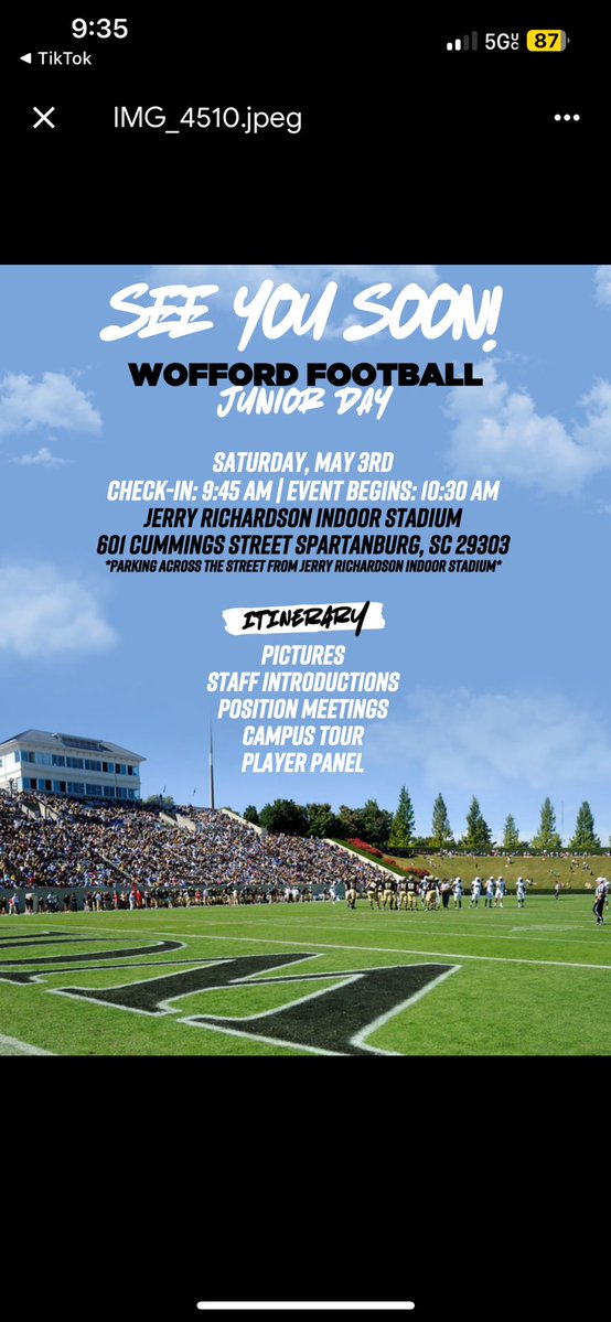 Jakyri Anderson (@jakyrianderson) on Twitter photo I will be attending <a href="/Wofford_FB/">Wofford Football</a> for their junior day tmr
<a href="/Coach_Doolittle/">Mitch Doolittle</a> <a href="/CoachJennings9/">Jarad Jennings</a> <a href="/CoachLomax22/">Coach Lomax</a> <a href="/rblackstonbhp/">Russell Blackston</a> I will be attending <a href="/Wofford_FB/">Wofford Football</a> for their junior day tmr
<a href="/Coach_Doolittle/">Mitch Doolittle</a> <a href="/CoachJennings9/">Jarad Jennings</a> <a href="/CoachLomax22/">Coach Lomax</a> <a href="/rblackstonbhp/">Russell Blackston</a>