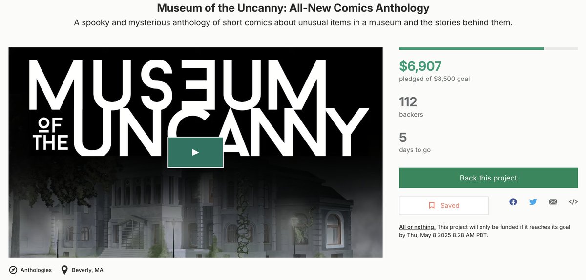 VeryBigComics's tweet photo. ‼️We're almost at $7,000!‼️ Can you help us get there? Our comics anthology MUSEUM OF THE UNCANNY needs your help to get to the finish line, with only 5 days left!😱 #kickstarter @KickstarterRead @Kickstarter #comics

Thanks for supporting #indiecomics!💕

https://t.co/PcleJYM3VB https://t.co/boauDbb9k9
