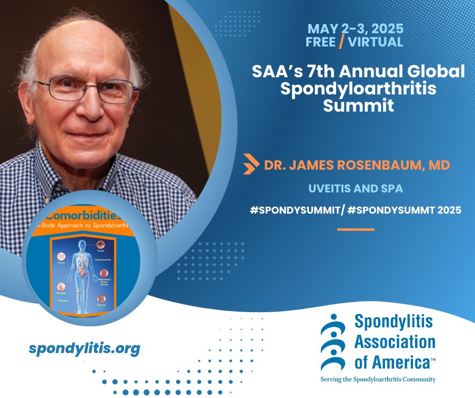 We're wrapping up Day 1 with our final presentation, Uveitis and SpA.

Join us at 2:15pm PDT to hear Dr. James Rosenbaum discuss the connection between uveitis and spondyloarthritis, including its prevalence, symptoms, treatment options, and the importance of early diagnosis and