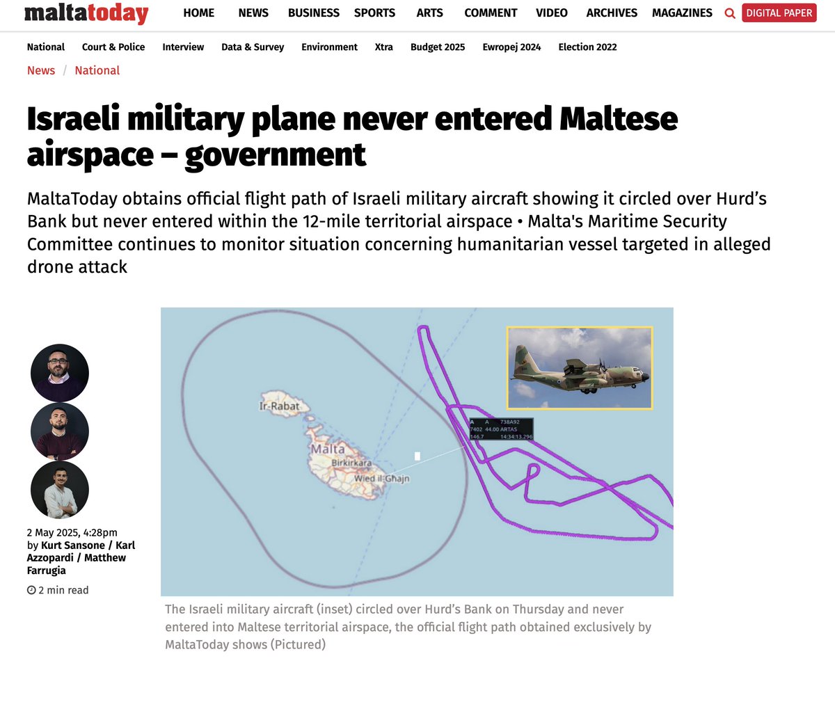 Teaching Life, Saving Lives (@teachlife_pal) on Twitter photo <a href="/la_IAC/">IAC</a> <a href="/itacappcc/">Ítaca</a> <a href="/GazaFFlotilla/">Freedom Flotilla Coalition</a> Malta Today:
Israeli aircraft KC 130 H Hercules with registration number 4X FBZ/545, deployed by the 131 Squadron of the Israeli Airforce over the <a href="/GazaFFlotilla/">Freedom Flotilla Coalition</a> during the terrorist attack against Conscience ship.
maltatoday.com.mt/news/national/… <a href="/la_IAC/">IAC</a> <a href="/itacappcc/">Ítaca</a> <a href="/GazaFFlotilla/">Freedom Flotilla Coalition</a> Malta Today:
Israeli aircraft KC 130 H Hercules with registration number 4X FBZ/545, deployed by the 131 Squadron of the Israeli Airforce over the <a href="/GazaFFlotilla/">Freedom Flotilla Coalition</a> during the terrorist attack against Conscience ship.
maltatoday.com.mt/news/national/…