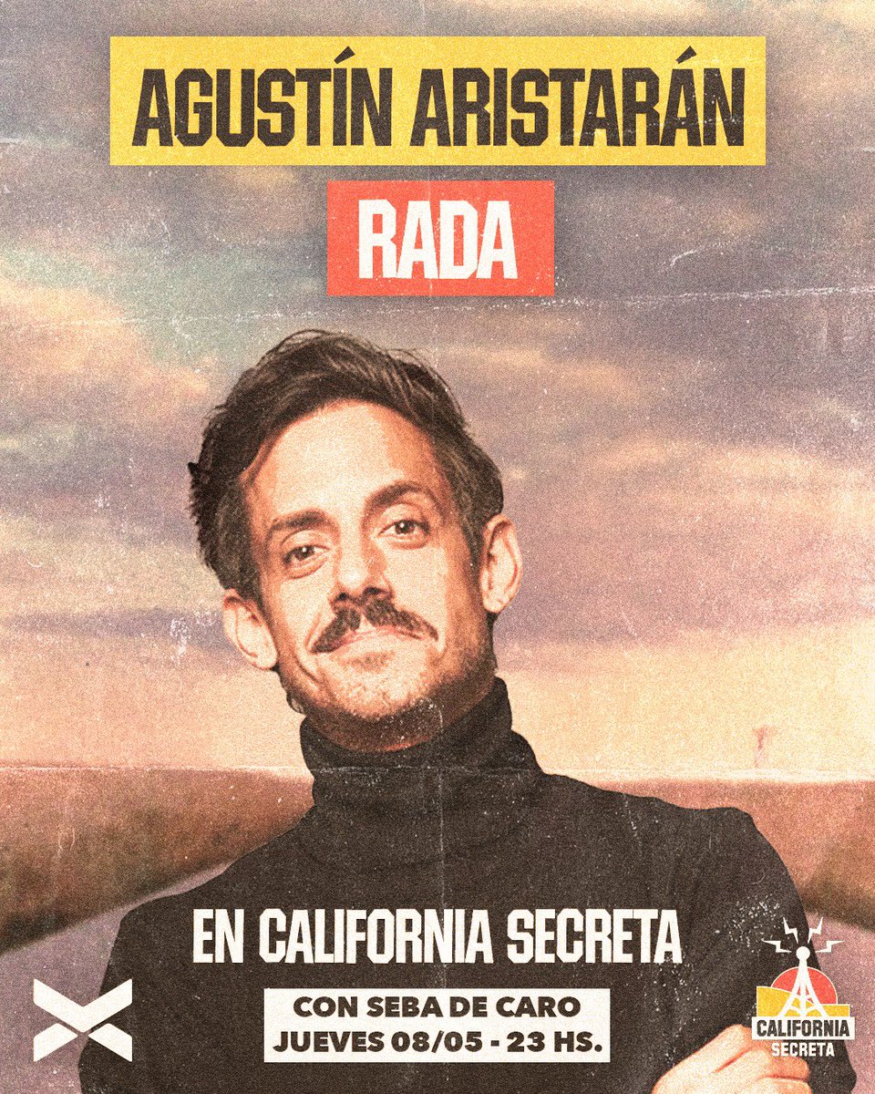 California Secreta (@californiavtx) on Twitter photo El próximo #CaliforniaSecreta es con invitado de lujo: <a href="/Soy_Rada/">Agustín Aristarán</a> estará charlando con Seba De Caro🔝
Los esperamos a las 23hs. 🫡 El próximo #CaliforniaSecreta es con invitado de lujo: <a href="/Soy_Rada/">Agustín Aristarán</a> estará charlando con Seba De Caro🔝
Los esperamos a las 23hs. 🫡