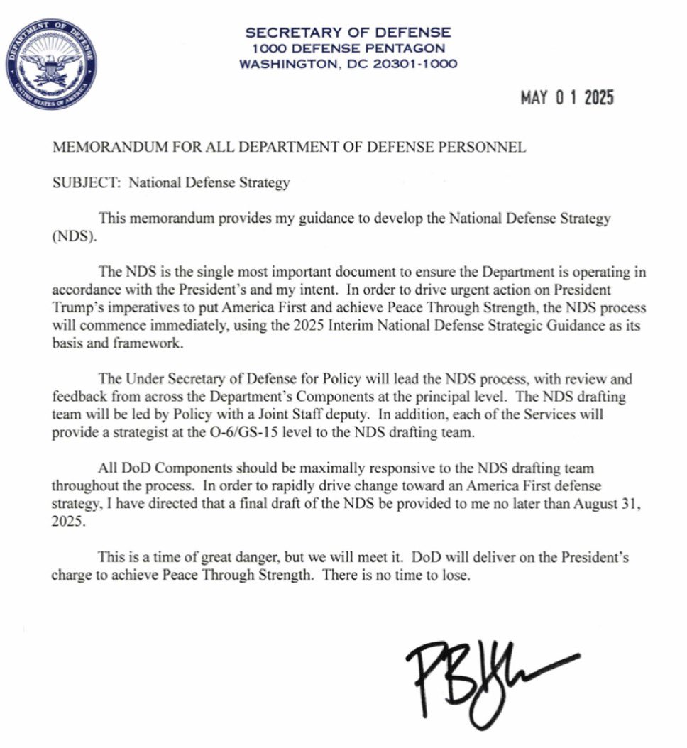 Pete Hegseth (@petehegseth) on Twitter photo The new <a href="/DeptofDefense/">Department of Defense 🇺🇸</a> “National Defense Strategy” is underway, and will be led by our excellent Under Secretary for Policy <a href="/ElbridgeColby/">Elbridge Colby</a>.
Nobody better to ensure our strategy puts AMERICA FIRST and achieves PEACE THROUGH STRENGTH . The new <a href="/DeptofDefense/">Department of Defense 🇺🇸</a> “National Defense Strategy” is underway, and will be led by our excellent Under Secretary for Policy <a href="/ElbridgeColby/">Elbridge Colby</a>.
Nobody better to ensure our strategy puts AMERICA FIRST and achieves PEACE THROUGH STRENGTH .