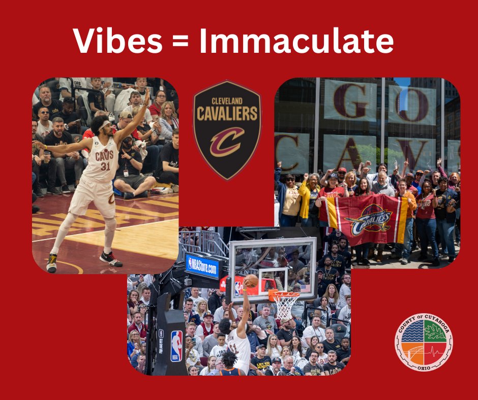 CuyahogaCounty's tweet photo. Let's bring the #ImmaculateVibes back into @RocketArena for the @cavs! #NBAPlayoffs #LetEmKnow Let's Go Cavs! https://t.co/SDlFDoOICT