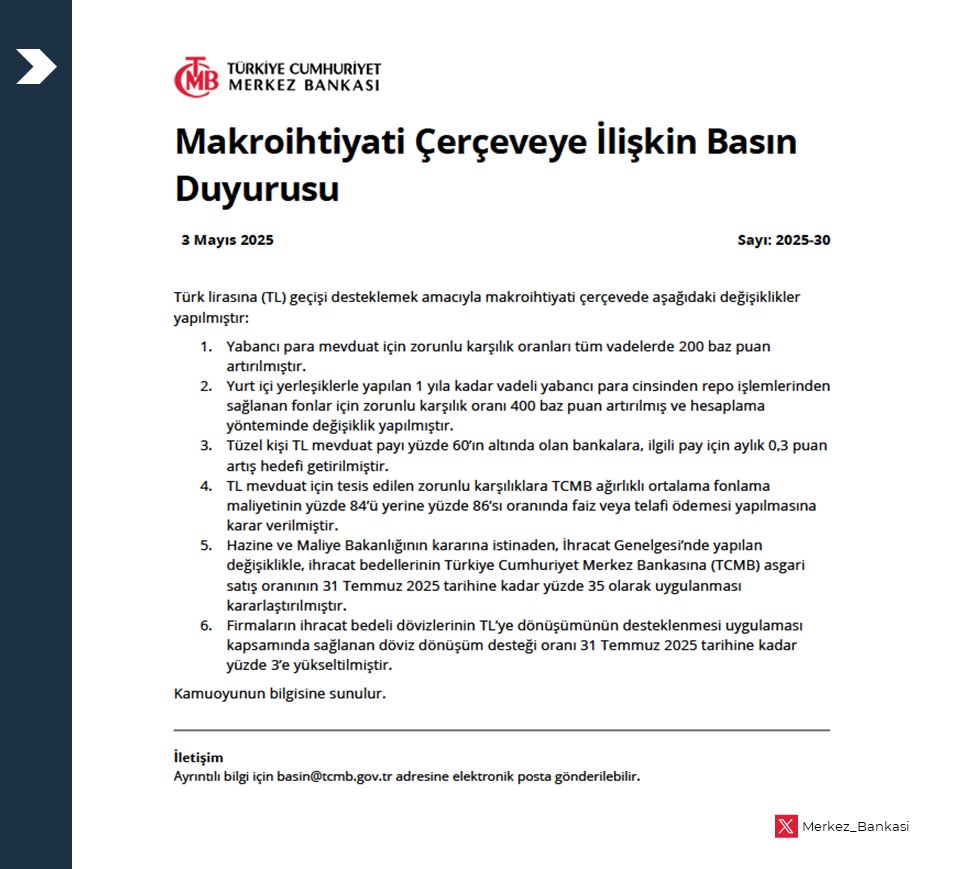 Makroihtiyati Çerçeveye İlişkin Basın Duyurusu: tcmb.tl/Bt355ec