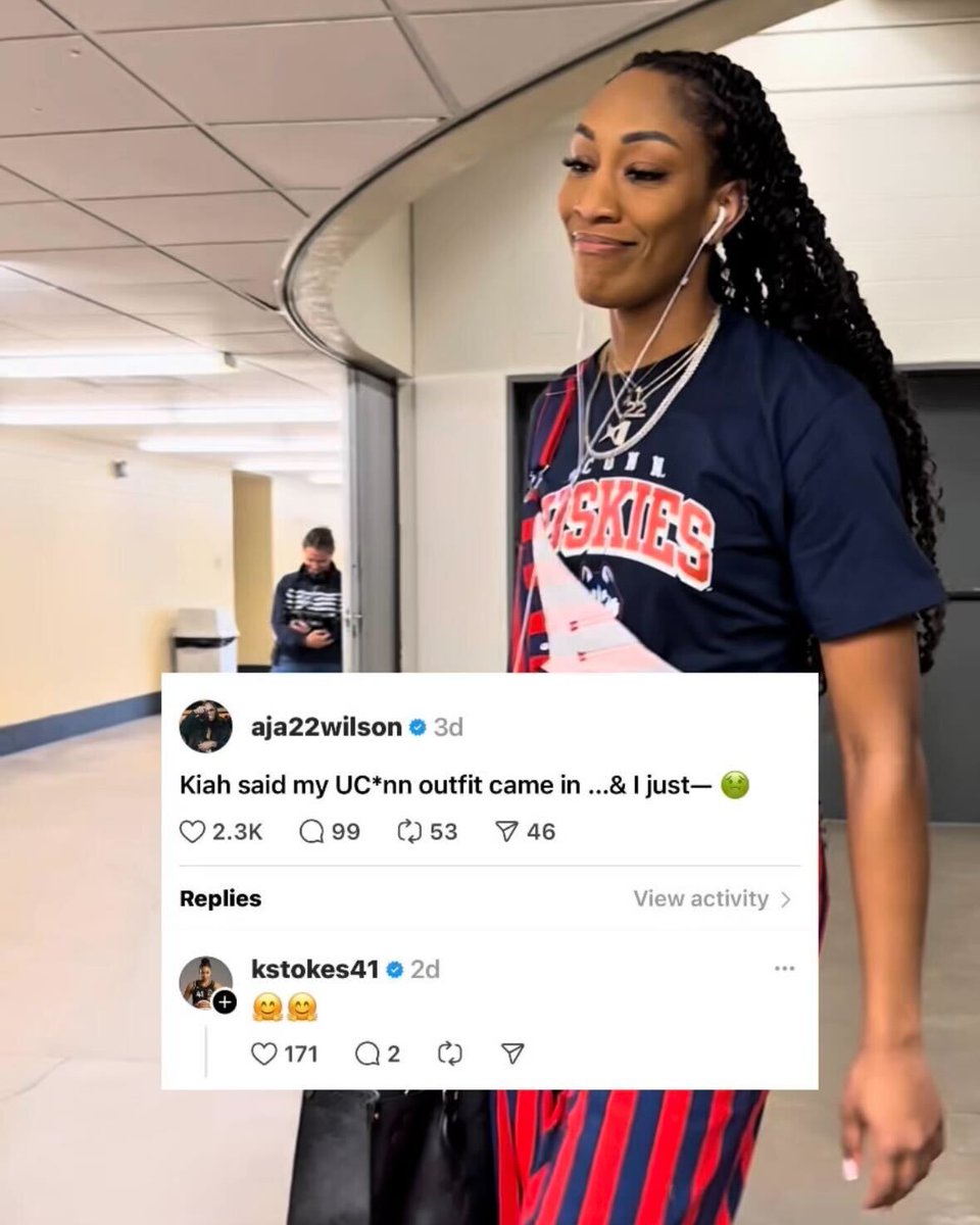 WNBA's tweet photo. NEVER thought we’d see the day A’ja Wilson wears UConn gear… but that’s what happens when you lose a bet to Kiah Stokes!

Happy first day of preseason 😂 https://t.co/dS6stywyD8
