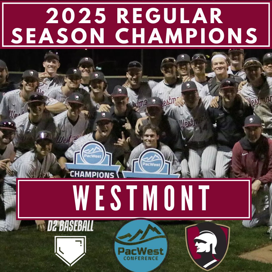 D2 Baseball (@diviibaseball) on Twitter photo After their win in yesterday's game, <a href="/WestmontBSEBall/">Westmont Baseball</a> has clinched the PacWest Regular Season Title for the first time in program history!
Congrats to Westmont!
#D2Baseball After their win in yesterday's game, <a href="/WestmontBSEBall/">Westmont Baseball</a> has clinched the PacWest Regular Season Title for the first time in program history!
Congrats to Westmont!
#D2Baseball