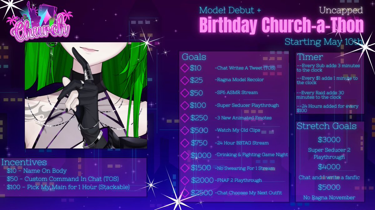 Church_hb's tweet photo. New Model Debut + Birthday Church-A-Thon ๐
Starting May 10th at 8pm PSTโจ๏ธ
#Vtuber ๐ฟ #NewModelDebut ๐ฟ #VtubersUprising https://t.co/rikiiKj0Cw