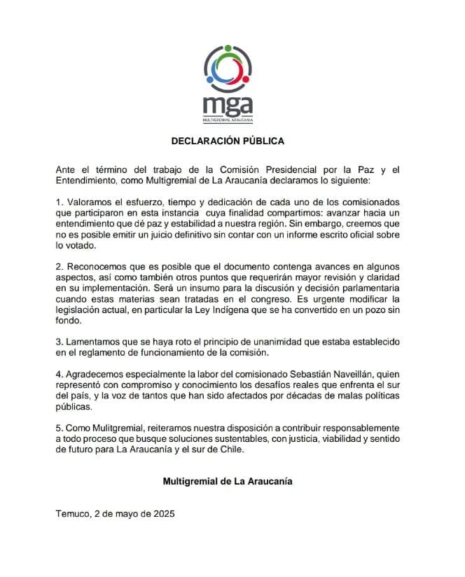 Lamentamos que se haya roto el principio de unanimidad que estaba establecido en el reglamento de funcionamiento de la comisión. Es urgente modificar la legislación actual, en particular la Ley Indigena que se ha convertido en un pozo sin fondo.