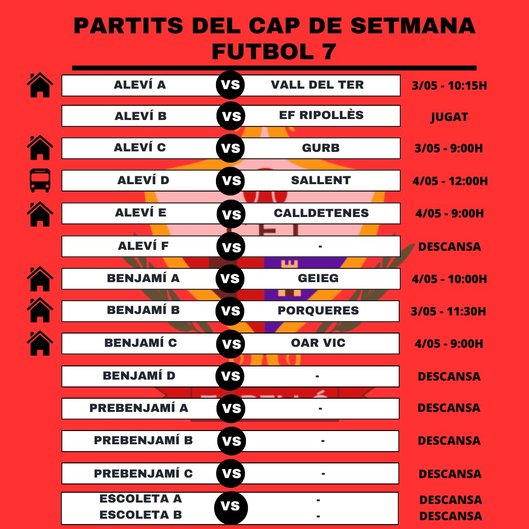 𝐅𝐔𝐓𝐁𝐎𝐋 𝐁𝐀𝐒𝐄 𝐌𝐀𝐒𝐂𝐔𝐋Í⚽️

Partits del cap de setmana👇🏼

❤️🖤