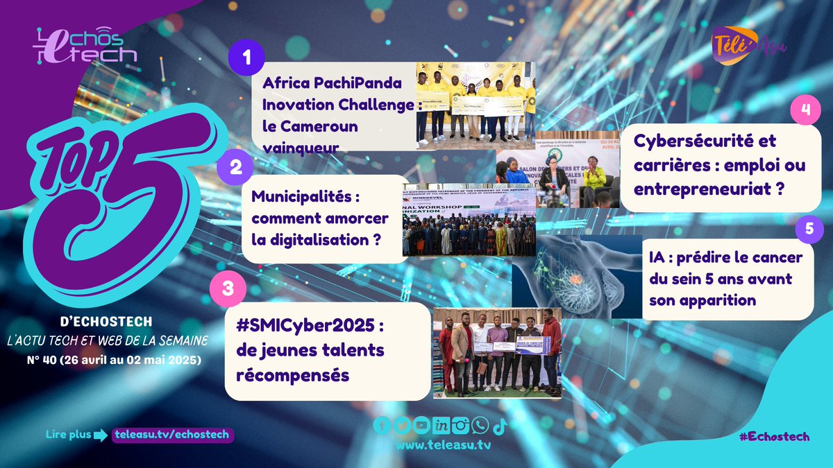 L’Intelligence artificielle va permettre de prédire le cancer du sein et faire savoir si une patiente est susceptible de le développer dans les 5 prochaines années.

LE TOP 5 D’ECHOSTECH, L'ACTU TECH HEBDO DU 26 AVRIL AU 02 MAI 2025 EST DISPONIBLE !

Au sommaire

🔊 Africa