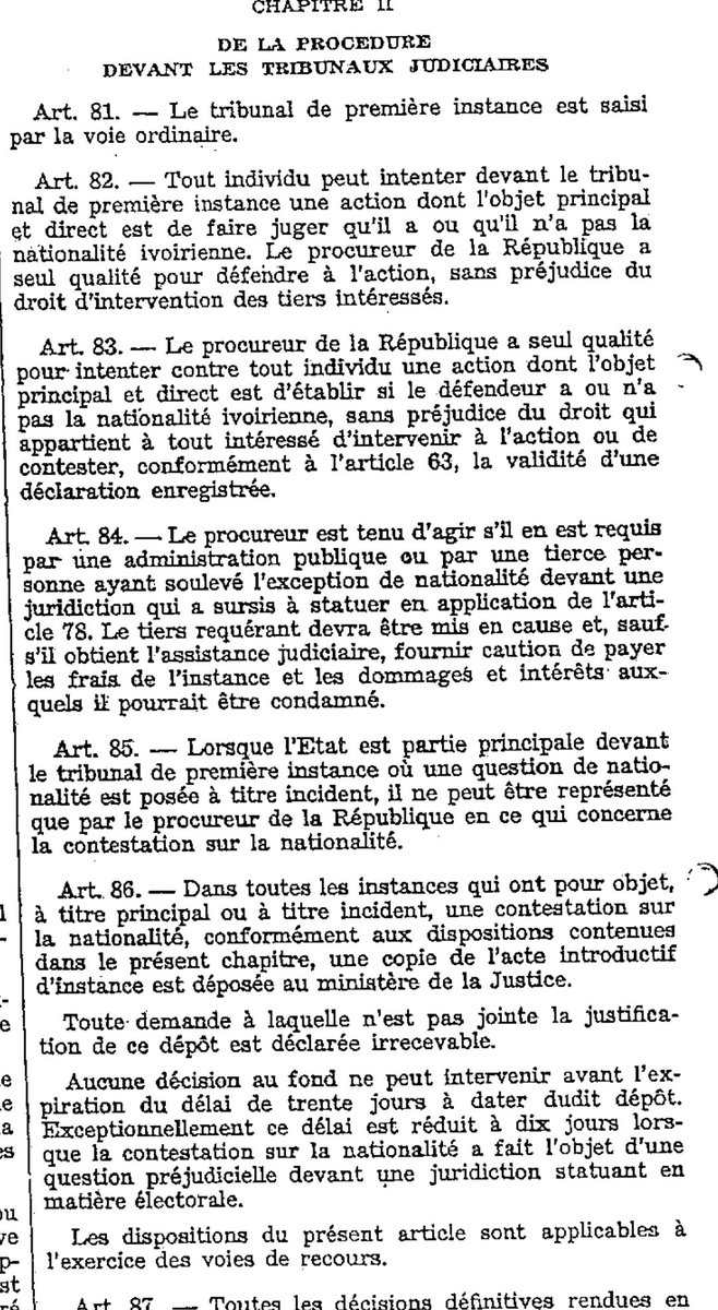 8️⃣
QUE LES PLAINTES SONT ADRESSÉES; IL LES APPRÉCIE, DÉCIDE OU NON D'ENGAGER L'ACTION PUBLIQUE.
👉 C'est ce que fait le Procureur de la République dans l'article 83 ci-dessous de la LOI n°61-415 du 14 décembre 1961 portant Code de la nationalité ivoirienne. LE PROCUREUR AGIT👇