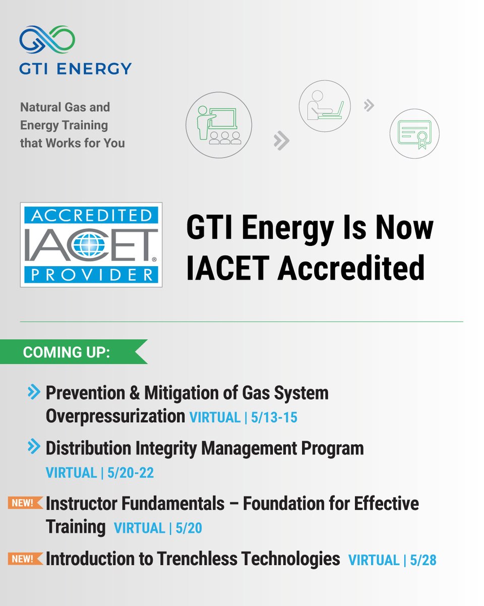 GTIeducation's tweet image. We’re proud to share that @gti_energy’s training programs are now accredited by @IACETorg — a recognition of our high-quality, industry-leading learning opportunities. 🏆
Expand your expertise with our upcoming courses. Use code TAKE15_2025 for 15% off: linkedin.com/posts/gti-trai…