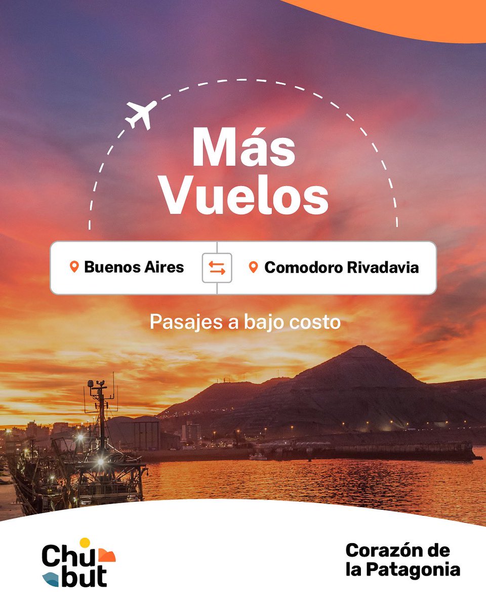 ¿Pensando en viajar a Chubut? 

Más opciones y más conectividad para volar al #CorazónDeLaPatagonia