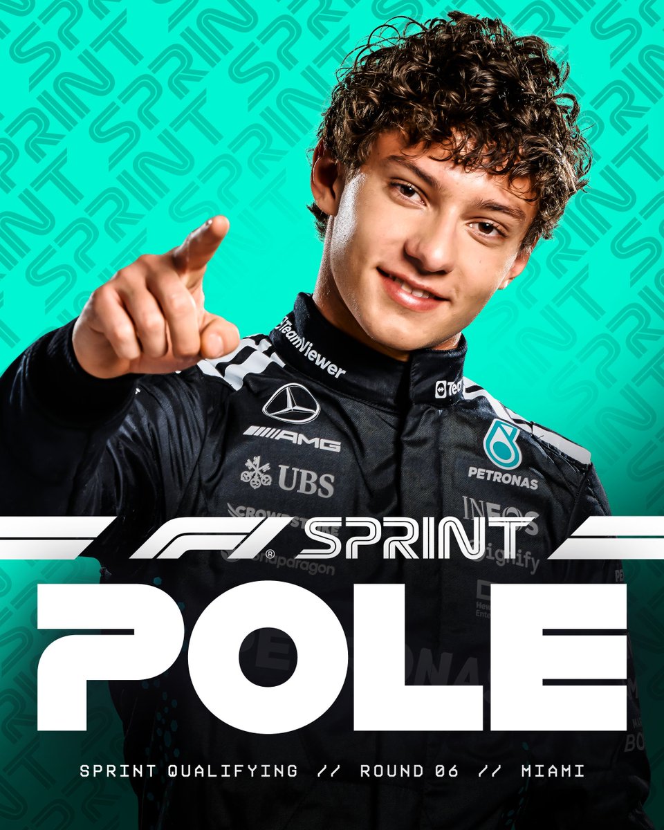 blog_formula1's tweet photo. 🚨 KIMI ANTONELLI É POLE POSITION NA QUALI SPRINT EM MIAMI!!!  🚨

ATUAÇÃO DE GALA DO MENINO PRODÍGIO DE 18 ANOS DA MERCEDES!!!

SENSACIONAL!!!!!!!!!!!!!!

P2. PIASTRI
P3. NORRIS
P4. VERSTAPPEN
P5. RUSSELL https://t.co/yM9vF134Dj