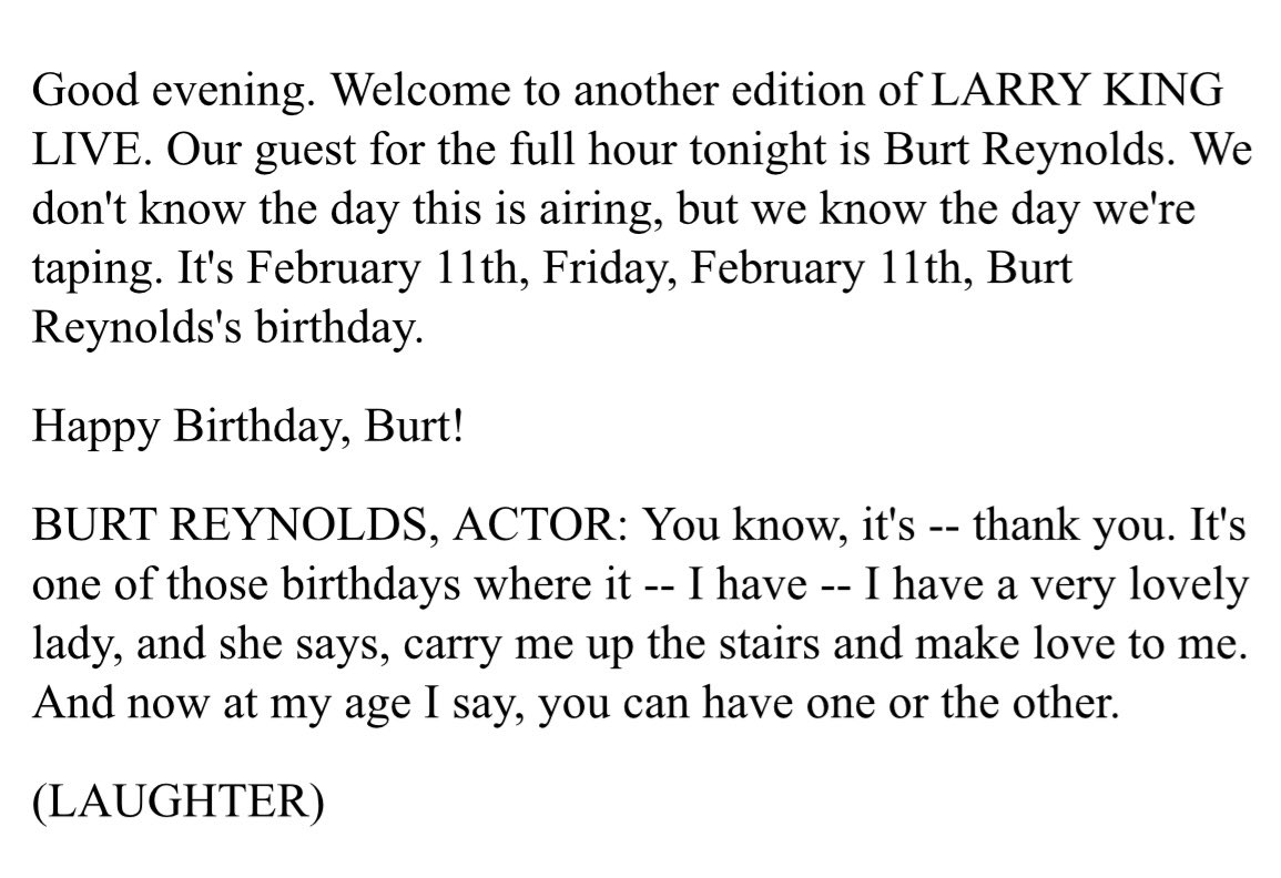 Larry King and Burt Reynolds, February 2000