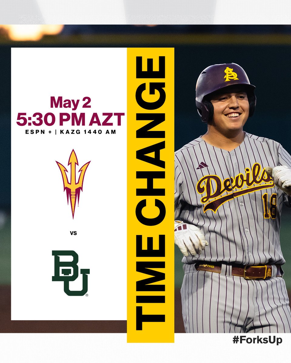 Attention Fans!

Due to rain in the area, first pitch has been pushed back to 5:30 pm AZT. Stay tuned for further updates!

#ForksUp /// #Onward