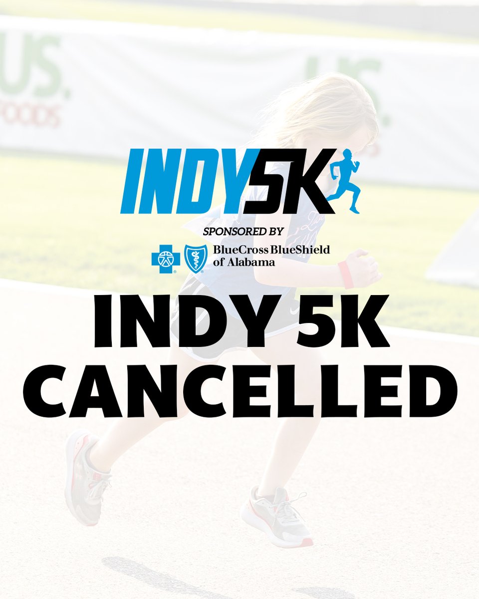 🚨Due to the threat of inclement weather, the INDY5K presented by Blue Cross and Blue Shield of Alabama has been canceled for tonight! 🚨

The safety of our runners, volunteers, and community comes first. All registration fees will still benefit Children’s of Alabama—thank you