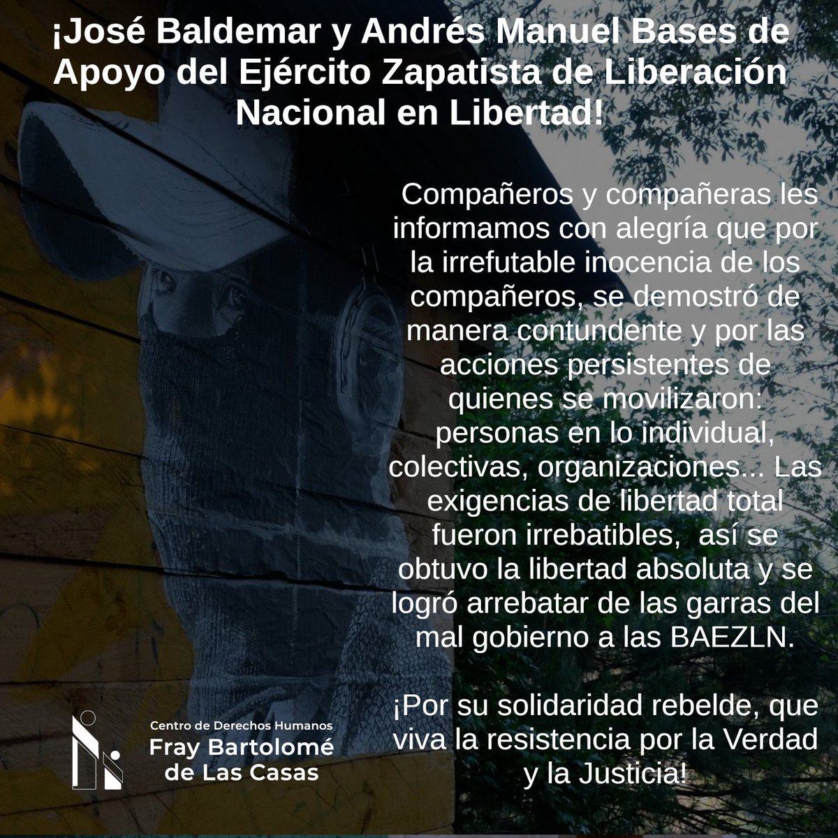 Libres los dos zapatistas encarcelados, gracias a que se demostró la injusticia y a la solidaridad y ACOmpañamiento nacional e internacional.
Vía Frayba.