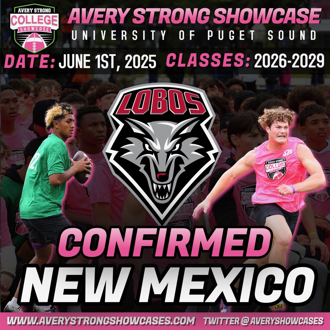 Excited to Announce the University Of New Mexico will be attending The 2025 Avery Strong Showcase on Sunday, June 1st 📈

Don’t Miss This Opportunity To Come Compete 🔐

More Announcements Coming The Whole Month Of May ‼️Lock In Your Spot Today 👀

averystrongshowcases.com