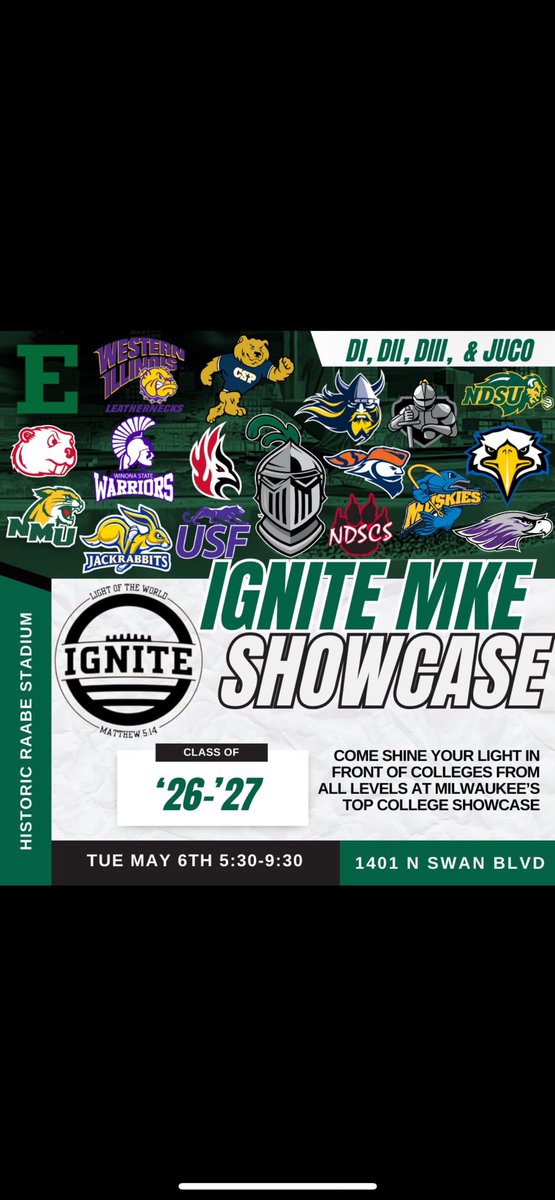 Shawn Reyes (@theshawnreyes) on Twitter photo Excited to announce I will be competing on May 6th with <a href="/bretmc07/">Bret McLean</a> at the Ignite Milwaukee Showcase
<a href="/SLHS_FB/">Shoreland Lutheran Football</a> <a href="/PrepRedzoneWI/">Prep Redzone Wisconsin</a> <a href="/MJ_NFLDraft/">Mark Johnson</a> Excited to announce I will be competing on May 6th with <a href="/bretmc07/">Bret McLean</a> at the Ignite Milwaukee Showcase
<a href="/SLHS_FB/">Shoreland Lutheran Football</a> <a href="/PrepRedzoneWI/">Prep Redzone Wisconsin</a> <a href="/MJ_NFLDraft/">Mark Johnson</a>