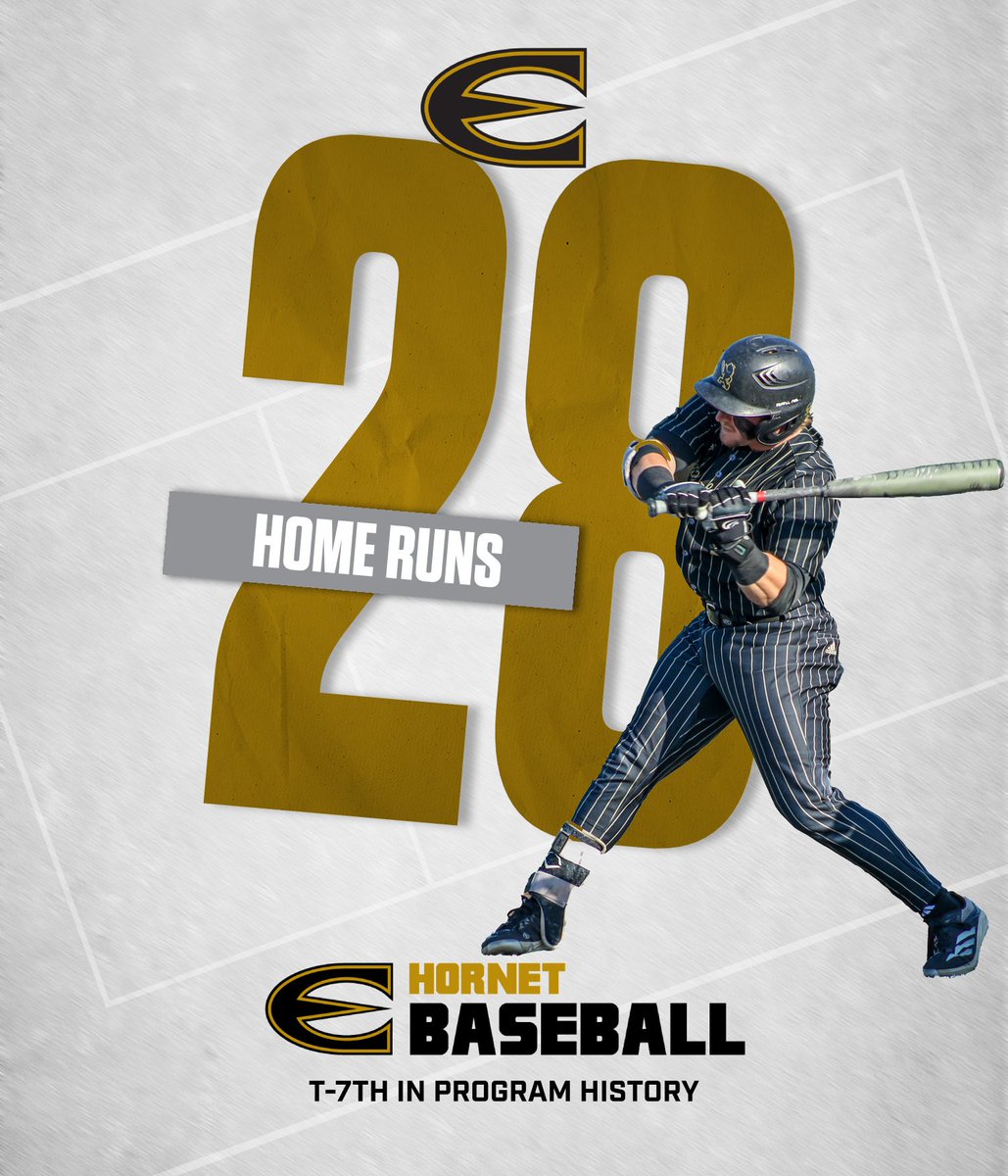 With his home run on Friday, TJ Racherbaumer has 28 in his career, tying Mike Carlson for seventh in <a href="/ESUBaseball/">Hornet Baseball</a> history. #StingersUp