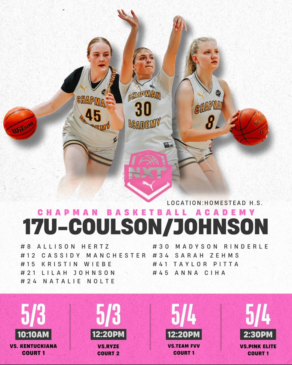 Schedule for this weekend 💪 <a href="/Chapman_GBB/">Chapman Girls Basketball</a> <a href="/2025ChapmanGBB/">ChapmanGirls2026_27_28</a>