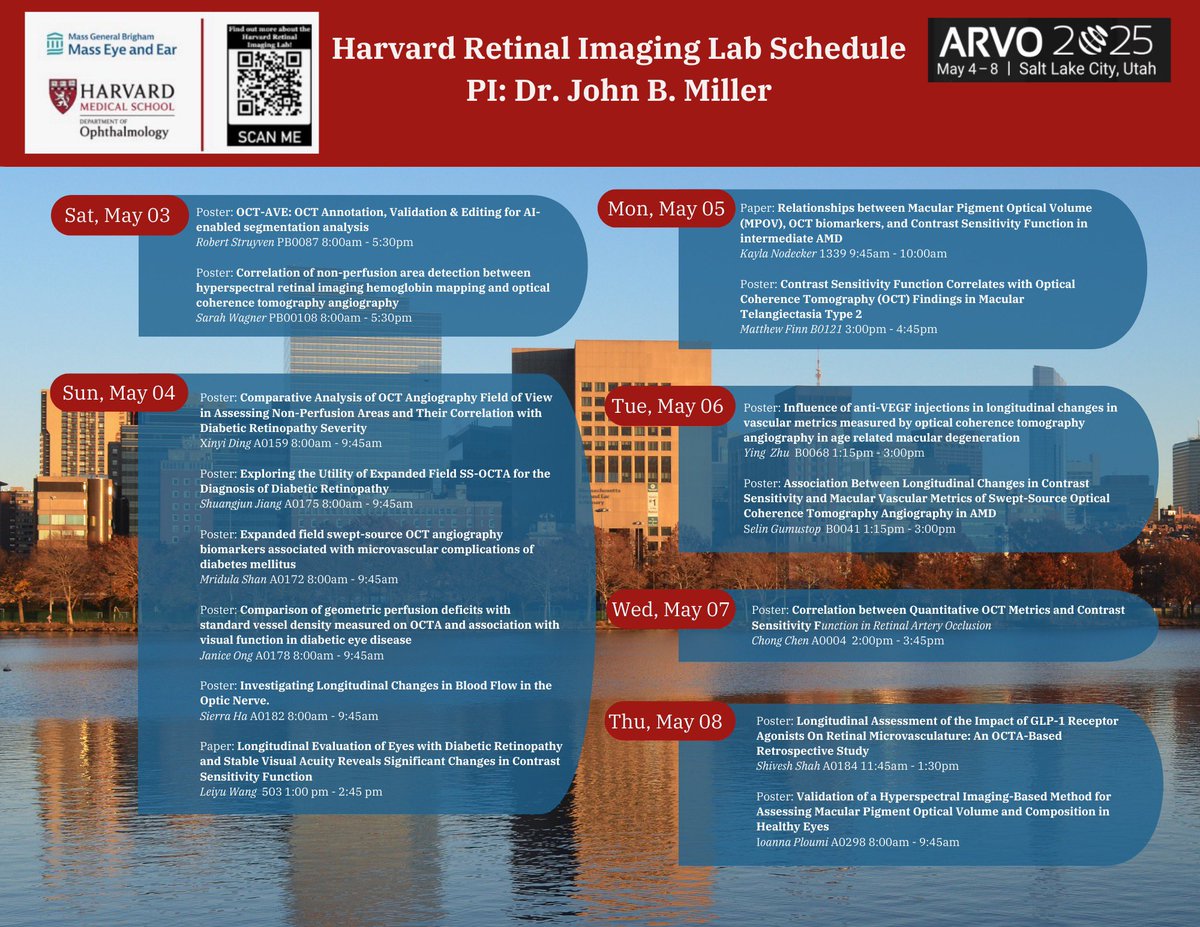 John B. Miller (@johnbmillermd) on Twitter photo Excited to share the Harvard Retinal Imaging Lab #ARVO2025 presentation schedule. Good luck to our lab members from <a href="/HMSeye/">Harvard Ophthalmology</a> <a href="/MassEyeAndEar/">Mass Eye and Ear</a>. So proud of you all! Excited to share the Harvard Retinal Imaging Lab #ARVO2025 presentation schedule. Good luck to our lab members from <a href="/HMSeye/">Harvard Ophthalmology</a> <a href="/MassEyeAndEar/">Mass Eye and Ear</a>. So proud of you all!