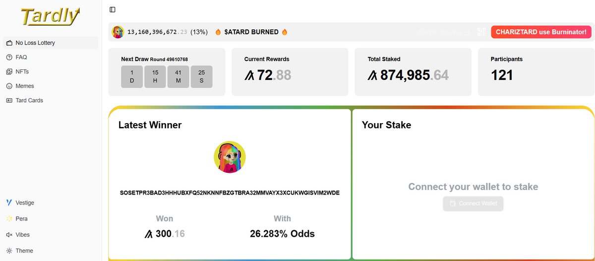 Imagine a world where you could enter the lottery at no loss, with the winnings being just as enticing 🎫

Well, with the <a href="/ALGOTARDIO69/">ALGOTARDIO</a> No Loss Lottery, you can!

Play lotto &gt; Secure the Algorand network...

Huge W, chat.