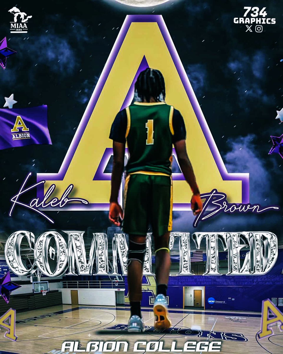 Kaleb Brown (@kb_153) on Twitter photo 100% Committed. Thank you Coach May and Coach <a href="/Nate_Frisbie/">Nate Frisbie</a> for this awesome opportunity at Albion College 💜
Special thanks to all coaches and programs who offered me an opportunity.
<a href="/A2HuronBball/">Huron Basketball 🏀</a> <a href="/TheDZoneBBall/">The D Zone Basketball</a> <a href="/HankampScott/">Scott Hankamp</a> <a href="/BrzezinskiAlec/">Alec Brzezinski</a> <a href="/Rice_B_Academy/">Rice Basketball Academy™️</a> <a href="/EHoopsSpotlight/">Elite Hoops Spotlight</a> 100% Committed. Thank you Coach May and Coach <a href="/Nate_Frisbie/">Nate Frisbie</a> for this awesome opportunity at Albion College 💜
Special thanks to all coaches and programs who offered me an opportunity.
<a href="/A2HuronBball/">Huron Basketball 🏀</a> <a href="/TheDZoneBBall/">The D Zone Basketball</a> <a href="/HankampScott/">Scott Hankamp</a> <a href="/BrzezinskiAlec/">Alec Brzezinski</a> <a href="/Rice_B_Academy/">Rice Basketball Academy™️</a> <a href="/EHoopsSpotlight/">Elite Hoops Spotlight</a>