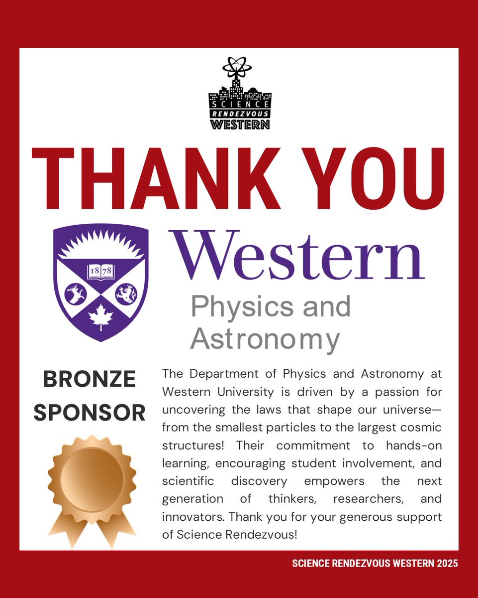 WesternuSciRen's tweet photo. A big shoutout to our internal Bronze Sponsors, Western’s Department of Physics &amp; Astronomy and the Robarts Research Institute (Dr. Aaron Fenster and Dr. Ting Lee)! Your continued support helps us bring science out of the lab and onto the street! https://t.co/RIm74JFkh7