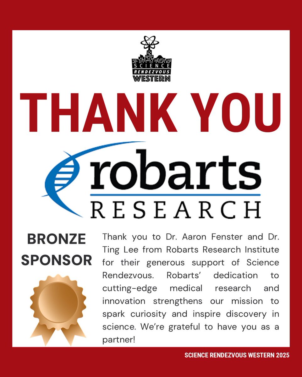 A big shoutout to our internal Bronze Sponsors, Western’s Department of Physics &amp; Astronomy and the Robarts Research Institute (Dr. Aaron Fenster and Dr. Ting Lee)! Your continued support helps us bring science out of the lab and onto the street!
