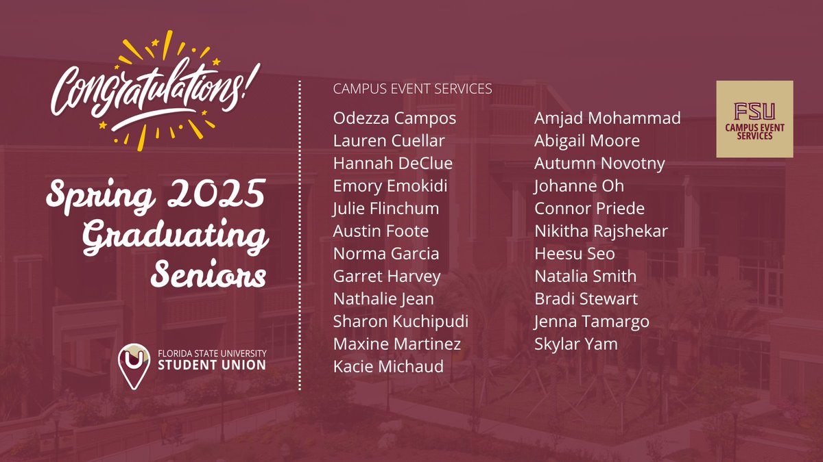 Join us in celebrating our incredible Union student employees from Campus Event Services as they graduate! Your commitment and contributions have made a lasting impact on our Union family. ❤️🎓