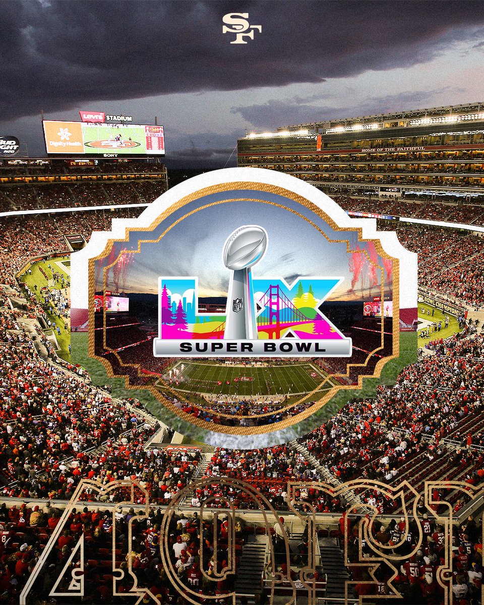 49ersESP's tweet photo. ¡El Super Bowl LX 🏈 se jugará en el Levi’s® Stadium! 🔥

Será el escenario del partido más importante del año… ¡y viene a nuestra casa en menos de 283 días!

Los Fieles ya están más que listos. ¿Tú también? 
💪#VamosNiners
#NinersMX https://t.co/AwEsYsqWfG