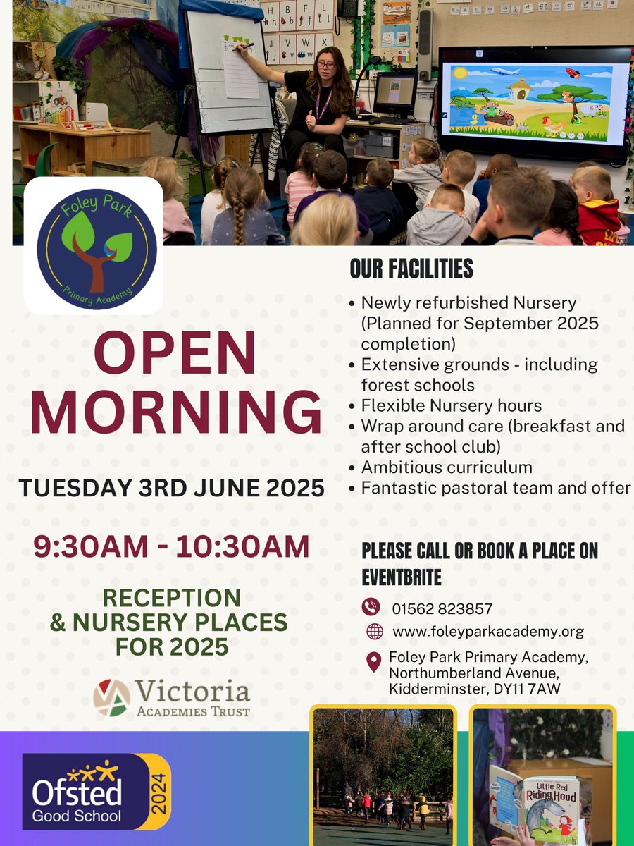 Foley Park Primary Academy (@foleypacademy) on Twitter photo Come and visit our fantastic Nursery at Foley Park!
eventbrite.com/e/foley-park-n…
We have received DFE funding to expand our Nursery provision - offering places to 2 year olds from September 2025!
<a href="/VicAcademies/">Victoria Academies Trust</a> <a href="/sin_22/">Miss S Reynolds</a> Come and visit our fantastic Nursery at Foley Park!
eventbrite.com/e/foley-park-n…
We have received DFE funding to expand our Nursery provision - offering places to 2 year olds from September 2025!
<a href="/VicAcademies/">Victoria Academies Trust</a> <a href="/sin_22/">Miss S Reynolds</a>