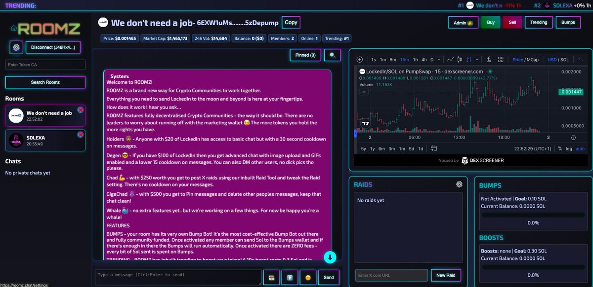 RoomzChat's tweet photo. ROOMZ is a brand new way for Crypto Communities to work together. 

Create a community for your token with one click at https://t.co/PIHqgOBKhr 👀

Featuring fully decentralised Crypto Communities - the way it should be.  The more tokens you hold the more rights you have 💪 https://t.co/OJCtDjRJ1L