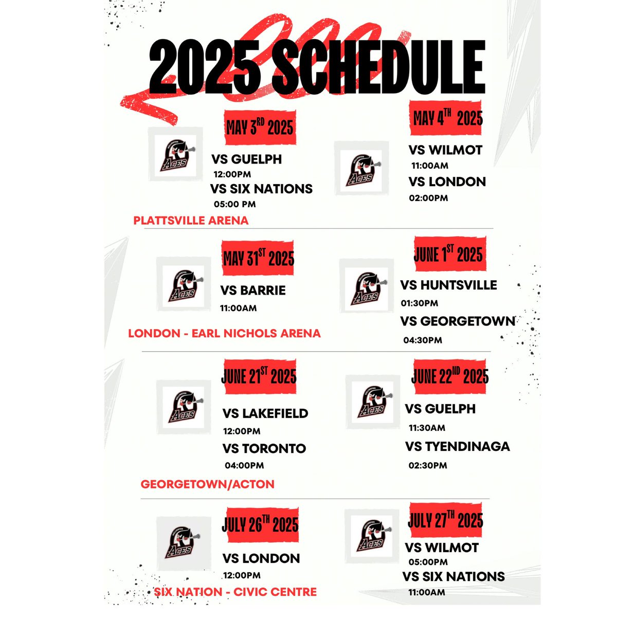 2025 Centre Wellington Aces schedule