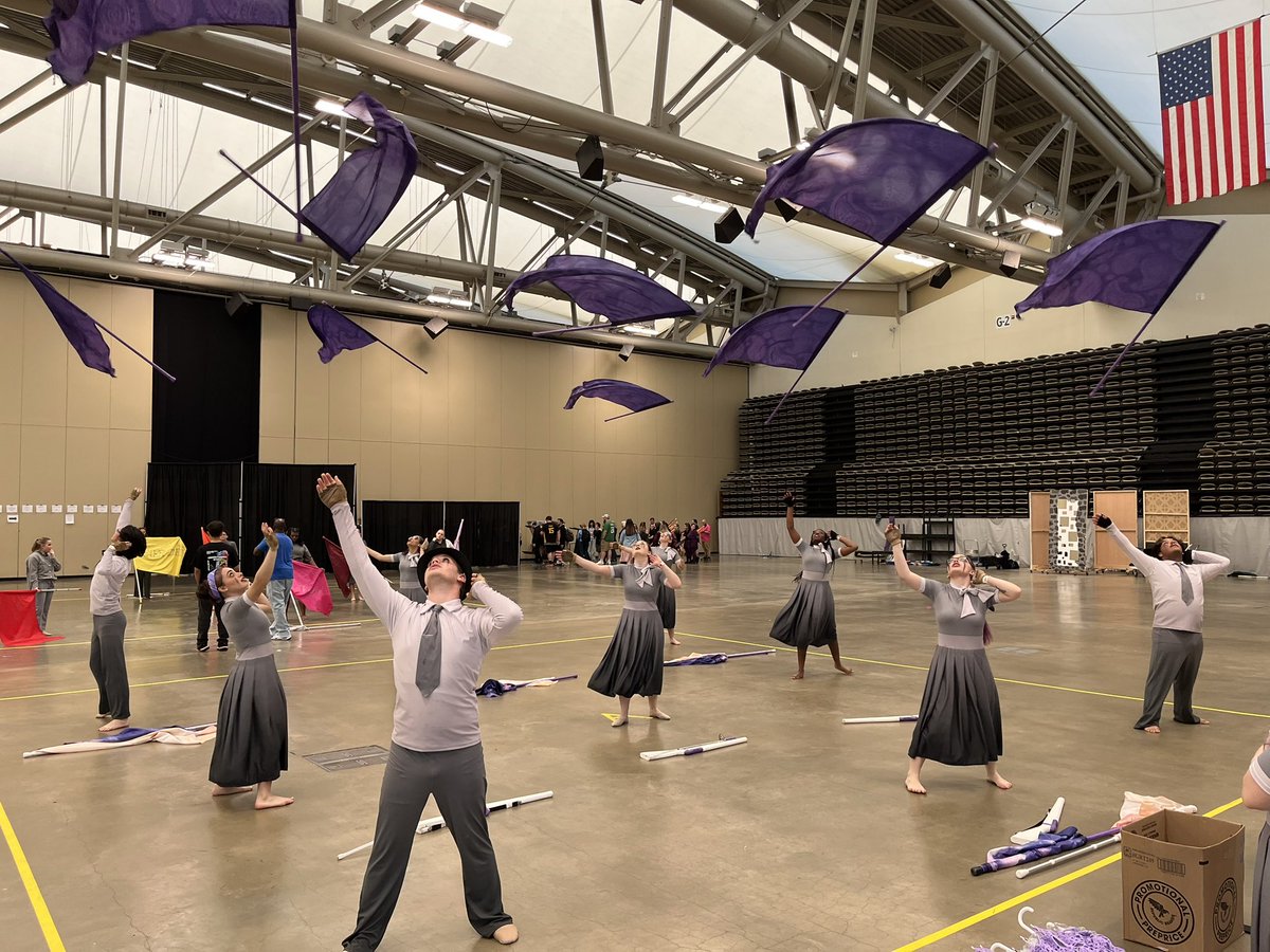 GJSDMusic's tweet photo. GJHS Colorguard warming up for prelims tonight!  They perform at 6:28 PM - results posted later tonight ☔️ #itendswithus @GJSDnews https://t.co/xdYewKkONT