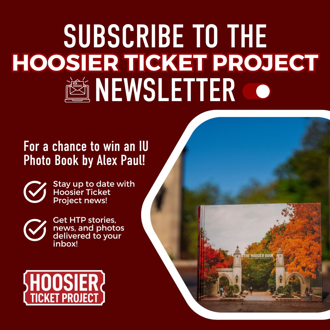 Hoosier Ticket Project (@hoosierproject) on Twitter photo Join the HTP newsletter list and stay up to date with the latest Hoosier Ticket Project news❗️
Everyone who subscribes in the next 48 hours will automatically be entered to win a copy of <a href="/alexpaulphoto/">Alex Paul Photo</a>'s new IU photo book, The Hoosier Book.
Subsribe ➡️ hoosierticketproject.org/newsletter Join the HTP newsletter list and stay up to date with the latest Hoosier Ticket Project news❗️
Everyone who subscribes in the next 48 hours will automatically be entered to win a copy of <a href="/alexpaulphoto/">Alex Paul Photo</a>'s new IU photo book, The Hoosier Book.
Subsribe ➡️ hoosierticketproject.org/newsletter