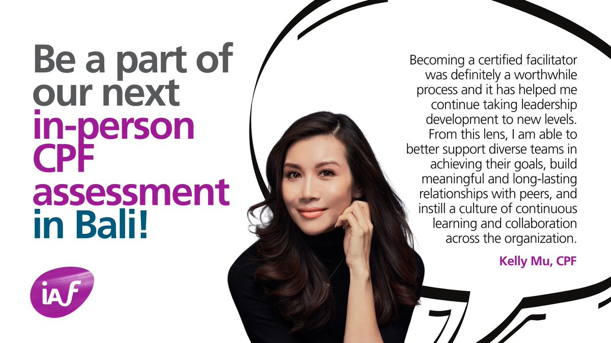 IAFacilitators's tweet image. Are you ready to take your facilitation journey to the next level? Join us in beautiful Bali for our in-person CPF assessment happening on 1–2 September 2025!

Reach out to us at certification@iaf-world.org to learn more and start your CPF journey today.

#facilitation