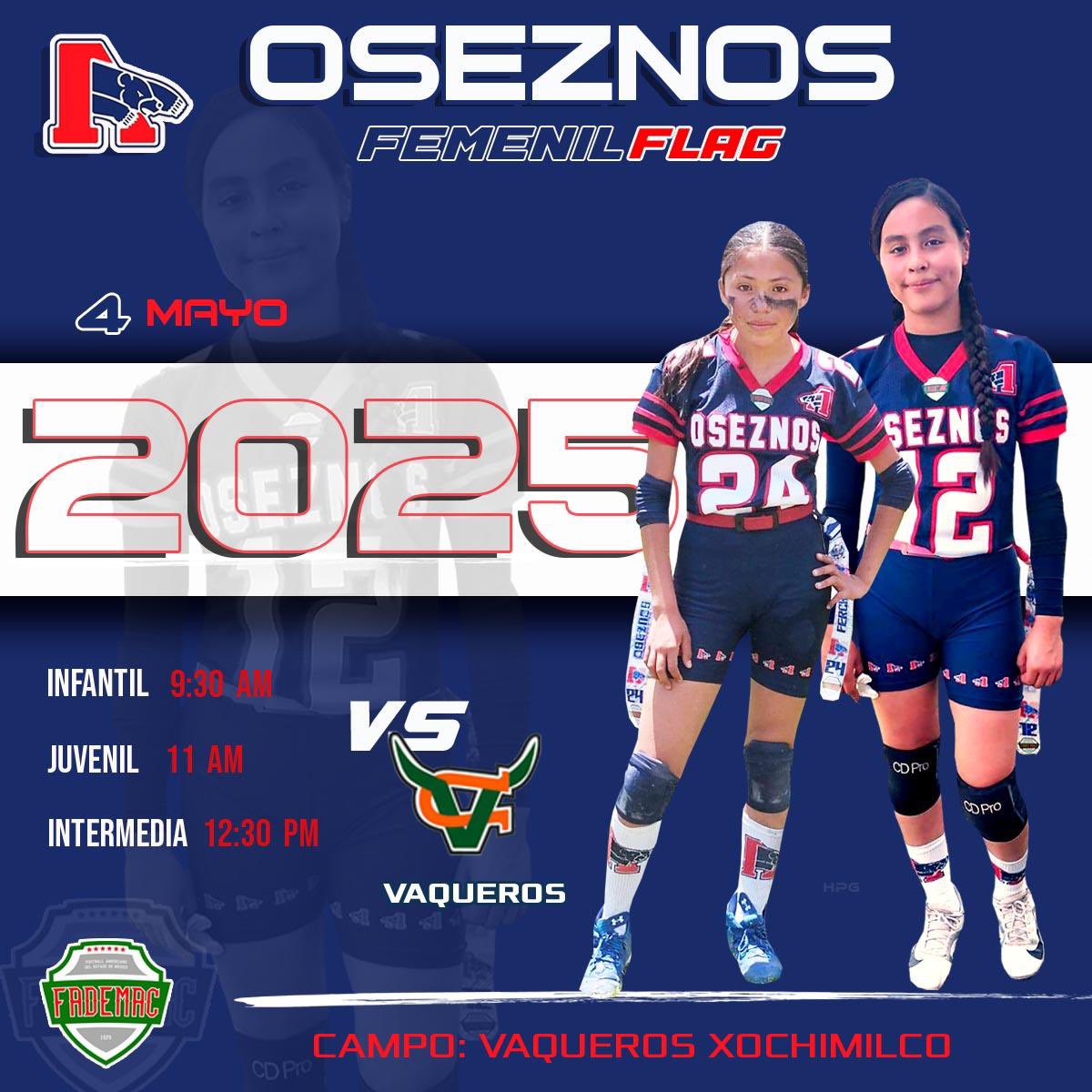 🚨  Jornada 6 🚨

Categoría Femenil <a href="/LigaFademac/">FADEMAC</a> 

Oseznos 🆚 Vaqueros

🏟️ Campo:  Vaqueros, Xochimilco 
⏰ A partir de las 9:30 am
🗓️ Domingo 4 mayo 2025

#GoOseznosGo #SomosUnaGranFamilia