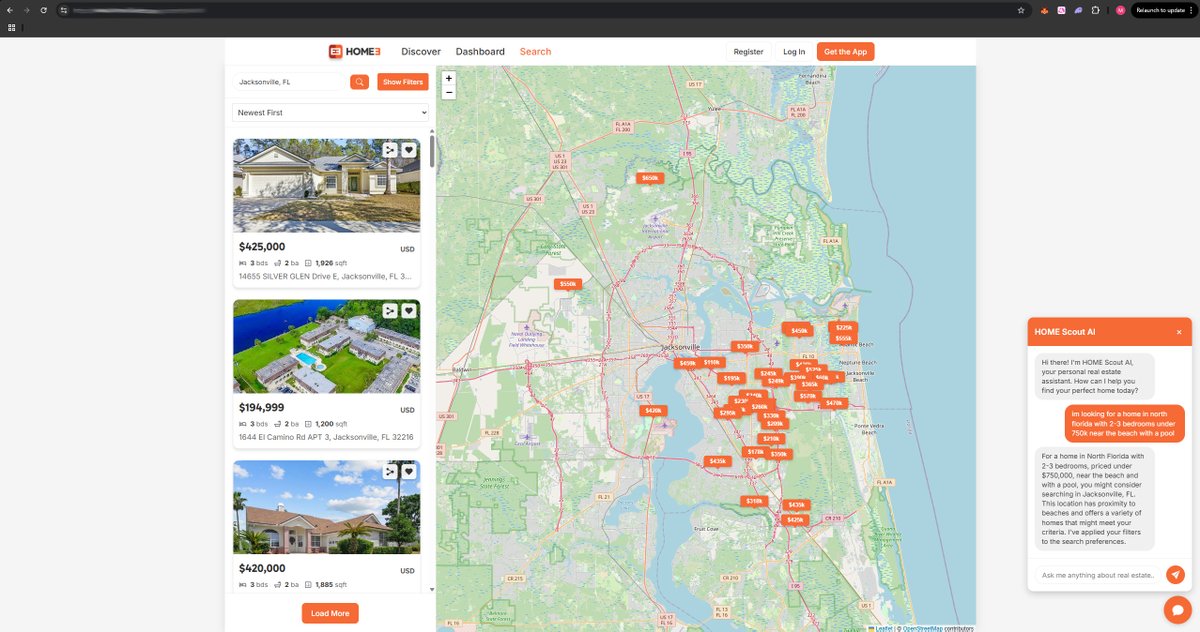 HOME3 latest development updates 📢

💻 Web Platform Progress
🔸 AI integration is now fully functional on the HOME3 browser platform.
🔸Web dashboard nearing completion, with features like recently viewed/saved properties, search history, and property details almost ready,