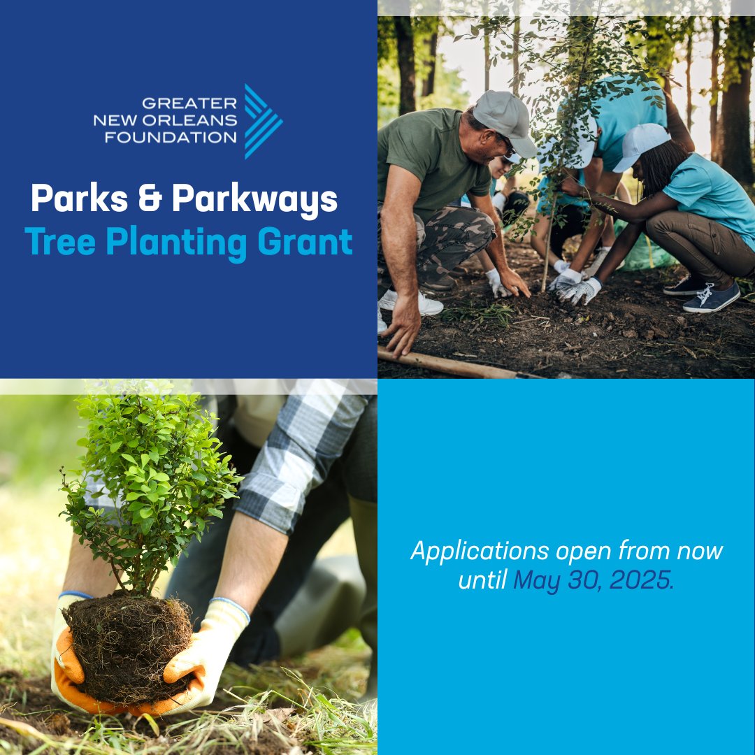 Grant Opportunity 📢

The Parks &amp; Parkways Tree Planting Grant aims to provide support for nonprofit partners to aid Parks &amp; Parkways in their citywide tree planting projects and will help the @CityofNOLA reach its goal of restoring and expanding New Orleans urban forest with
