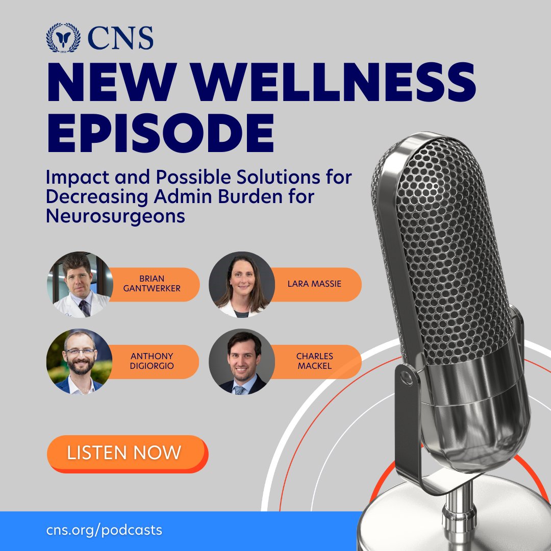 CNS (@cns_update) on Twitter photo NEW! The CNS is excited to debut a new podcast focused on wellness in the neurosurgical field. Listen to the first episode now, as hosts <a href="/cscla/">Brian Gantwerker, MD, FAANS, FACS ๐ง๐ฎ๐ฑ</a> and Lara Massie discuss the admin burden for neurosurgeons with guests <a href="/DrDiGiorgio/">Anthony DiGiorgio, DO, MHA</a> and Charles Mackel. Tune in: bit.ly/4j3IMgV NEW! The CNS is excited to debut a new podcast focused on wellness in the neurosurgical field. Listen to the first episode now, as hosts <a href="/cscla/">Brian Gantwerker, MD, FAANS, FACS ๐ง๐ฎ๐ฑ</a> and Lara Massie discuss the admin burden for neurosurgeons with guests <a href="/DrDiGiorgio/">Anthony DiGiorgio, DO, MHA</a> and Charles Mackel. Tune in: bit.ly/4j3IMgV