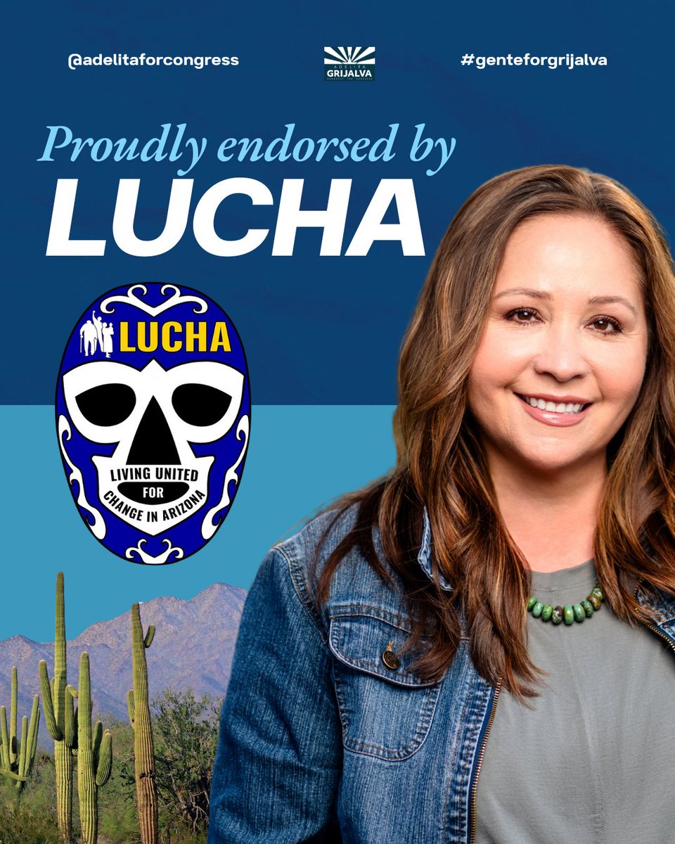 Adelita for Congress (@adelitaforaz) on Twitter photo Thank you so much for your endorsement <a href="/LUCHA_AZ/">LUCHA Arizona</a>. Grateful to be supported by an organization that fights for working class families. We won't let you down! 💥#TeamGrijalva Thank you so much for your endorsement <a href="/LUCHA_AZ/">LUCHA Arizona</a>. Grateful to be supported by an organization that fights for working class families. We won't let you down! 💥#TeamGrijalva