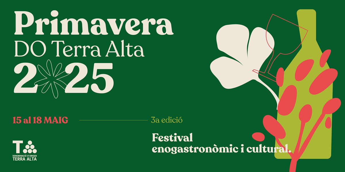 🍷 Del 15 al 18 de maig, gaudiu de la cultura, el paisatge i els vins de la <a href="/doterraalta/">CRDO Terra Alta</a> amb la Primavera DO Terra Alta, el Festival Enogastronòmic i Cultural que us farà enamorar d'aquesta destinació enoturística! 

Programació 👉 tuit.cat/2sc61

#TerresdelEbre