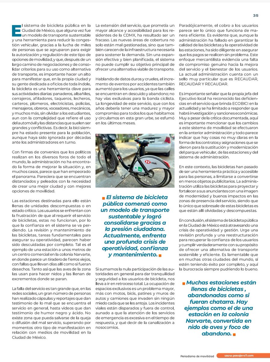 La realidad del sistema de bicicleta en la CDMX. Les invito a leer mi opinión para @pasajero7  <a href="/ecobici/">ECOBICI CDMX</a> #bicicleta #cobros #recaudar #publicidad #hsbc #expansion #donsiniestro