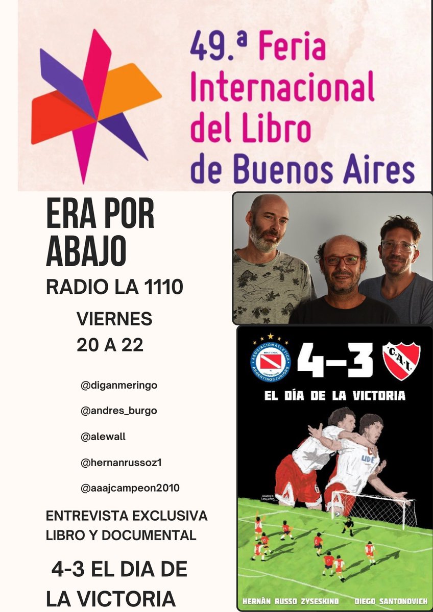 #AAAJ
La bichomania no para
Después del baile al pincha ya estamos en la Feria del libro para hablar de <a href="/AAAJcampeon2010/">AAAJ2010</a> y el 4-3 El Día de la Victoria en <a href="/eraporabajo1110/">Era por abajo</a> con  <a href="/DiganmeRingo/">Ezequiel Fernandez Moores</a> <a href="/Andres_Burgo/">Andres Burgo</a> 
Viernes 9 de mayo 19 hs presentación oficial en el DAM