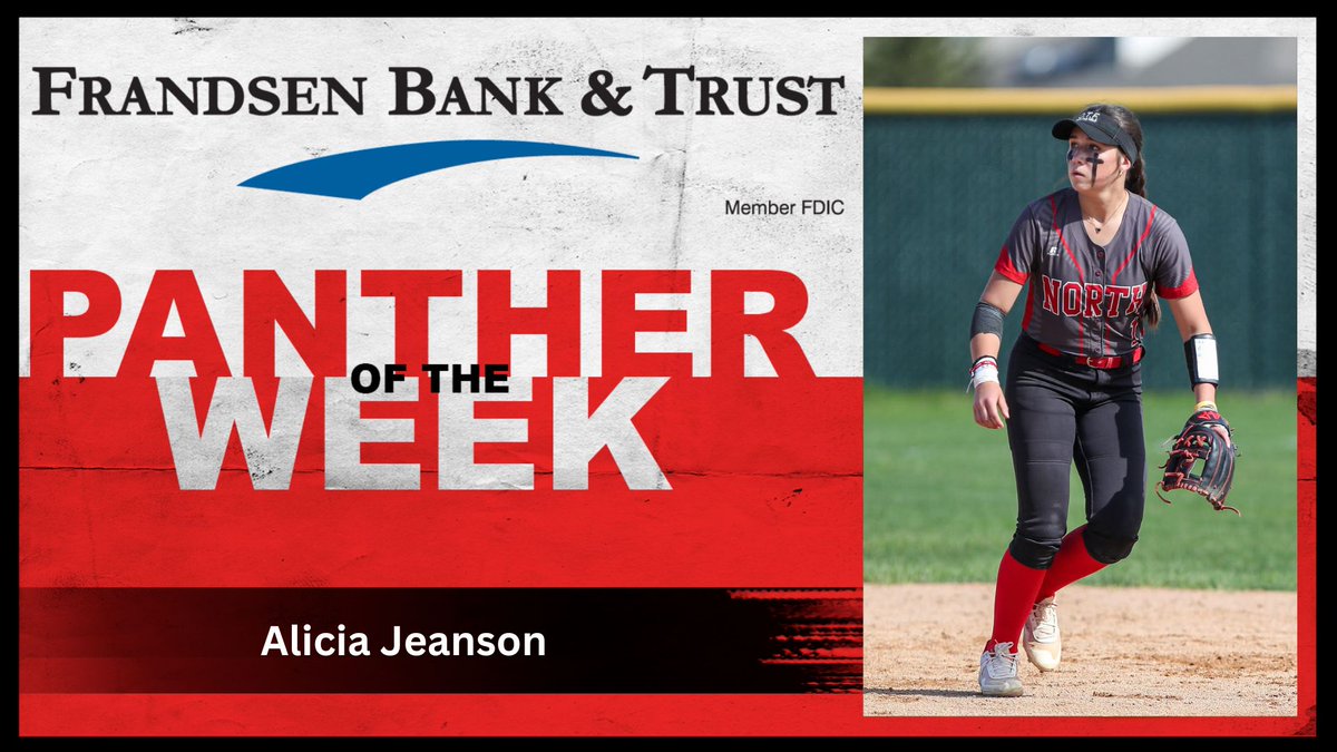 This week's Frandsen Bank &amp; Trust Panther of the Week is Alicia Jeanson! Alicia has had an excellent start to the season, hitting over .500 while anchoring the defense as starting shortstop.
